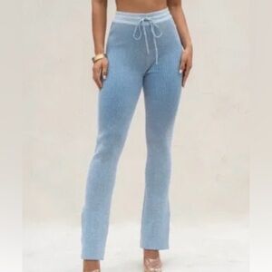 JLUXLABEL Denim/White Faya Ribbed Pants NWT